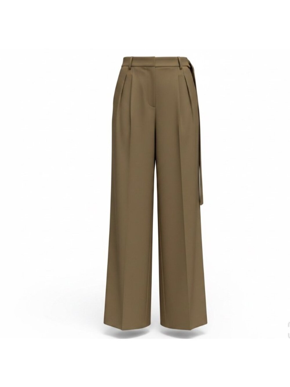Commense Womens Khaki Wide-Leg Pleated High-Waist Trousers Size M